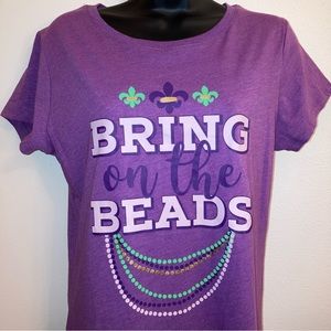 NEW Mardi Gras Bring on the Beads New Orleans Party Purple Tee Shirt Medium